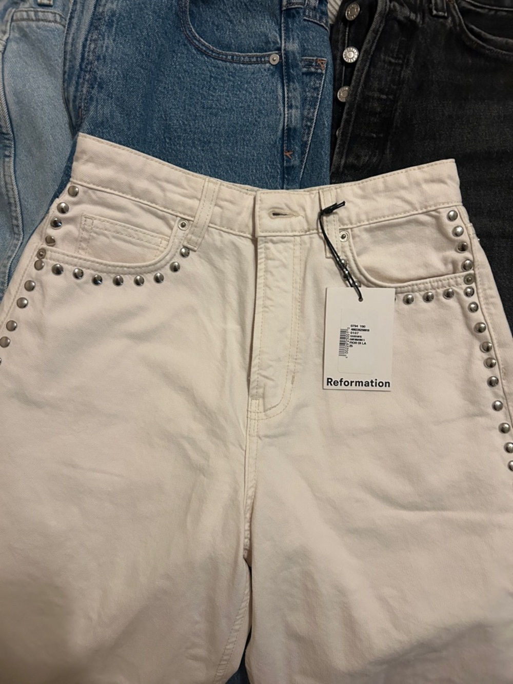 NWT Reformation Cream Studded Jeans
